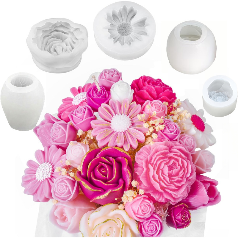 Candle Making Kits - 5 Çiçekli Mum Kalıp Seti, 3D